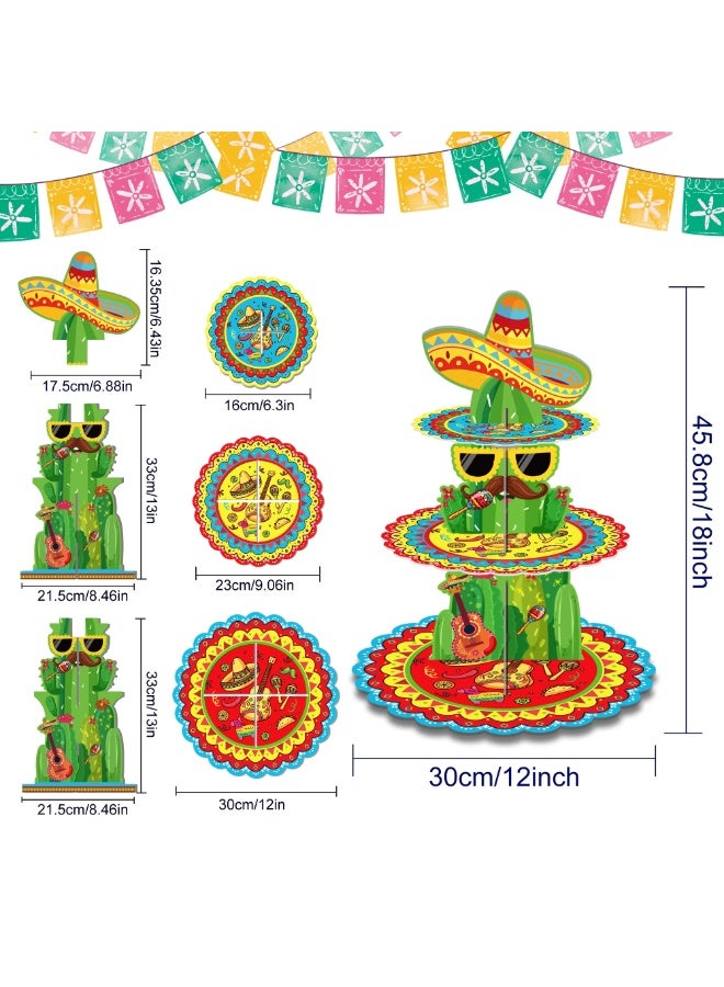 ILovhaprty 25pcs Mexican Fiesta Cake Decoration Set – 3-Tier Cinco de Mayo Cake Stand with Cupcake Wrappers and Cake Toppers, Cinco de Mayo Party Supplies for Mexican Fiesta Dessert Table Decorations - Image 5